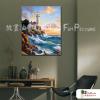 燈塔28 純手繪 油畫 直幅 藍褐 中性色系 浪漫 沙灘 海灣 海浪 夕陽 裝潢 室內設計 客廳掛畫