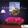 燈塔29 純手繪 油畫 直幅 藍褐 中性色系 浪漫 沙灘 海灣 海浪 夕陽 裝潢 室內設計 客廳掛畫