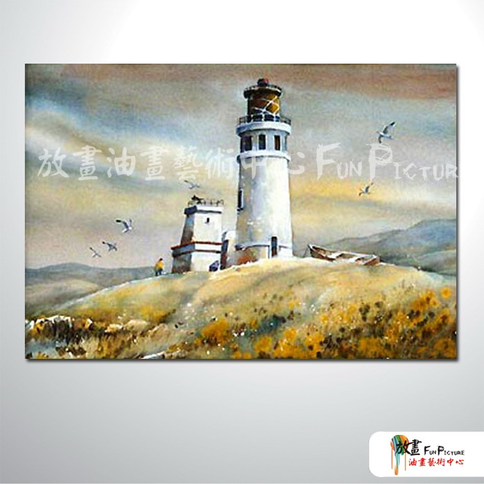 燈塔32 純手繪 油畫 橫幅 褐灰 中性色系 浪漫 沙灘 海灣 海浪 夕陽 裝潢 室內設計 客廳掛畫