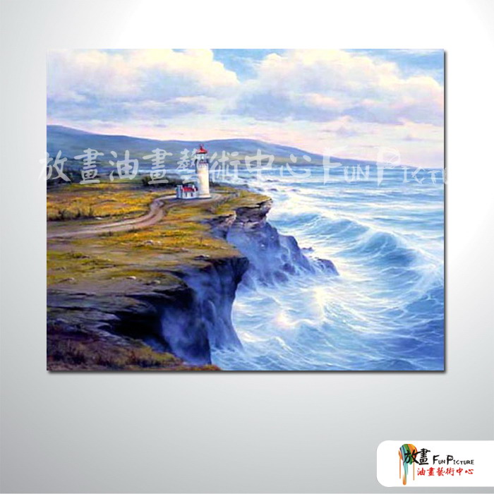燈塔33 純手繪 油畫 橫幅 褐藍 中性色系 浪漫 沙灘 海灣 海浪 夕陽 裝潢 室內設計 客廳掛畫