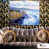 燈塔33 純手繪 油畫 橫幅 褐藍 中性色系 浪漫 沙灘 海灣 海浪 夕陽 裝潢 室內設計 客廳掛畫