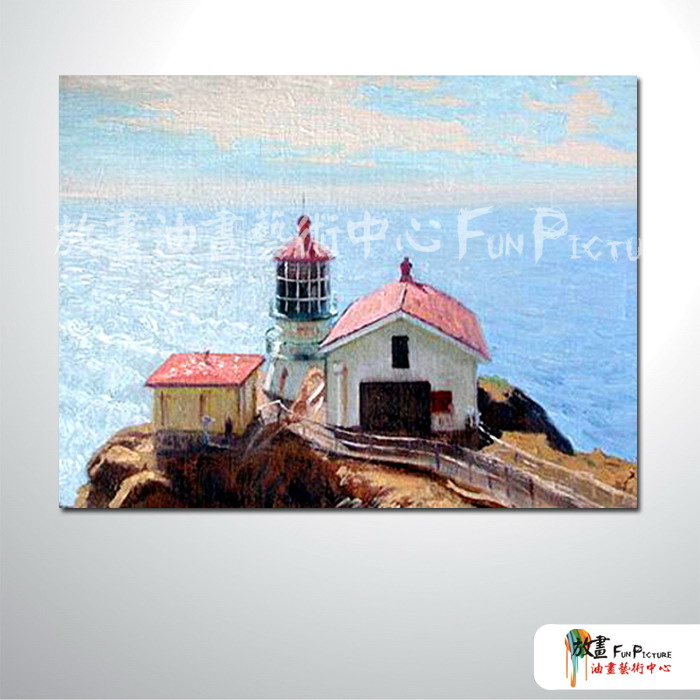 燈塔34 純手繪 油畫 橫幅 褐藍 中性色系 浪漫 沙灘 海灣 海浪 夕陽 裝潢 室內設計 客廳掛畫