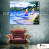 海景A01 純手繪 油畫 橫幅 多彩 中性色系 浪漫 沙灘 海灣 海浪 夕陽 裝潢 室內設計 客廳掛畫