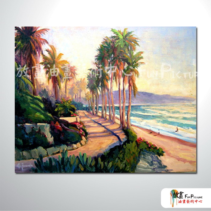 海景A04 純手繪 油畫 橫幅 褐綠 暖色系 浪漫 沙灘 海灣 海浪 夕陽 裝潢 室內設計 客廳掛畫