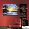 浪景A10 純手繪 油畫 橫幅 橙藍 中性色系 浪漫 沙灘 海灣 海浪 夕陽 裝潢 室內設計 客廳掛畫
