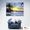 浪景A10 純手繪 油畫 橫幅 橙藍 中性色系 浪漫 沙灘 海灣 海浪 夕陽 裝潢 室內設計 客廳掛畫