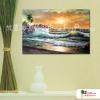 浪景A17 純手繪 油畫 橫幅 橙綠 暖色系 浪漫 沙灘 海灣 海浪 夕陽 裝潢 室內設計 客廳掛畫