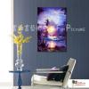 浪景A33 純手繪 油畫 直幅 藍紫 冷色系  浪漫 沙灘 海灣 海浪 夕陽 裝潢 室內設計 客廳掛畫