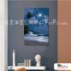 浪景A38 純手繪 油畫 直幅 藍底 冷色系 浪漫 沙灘 海灣 海浪 夕陽 裝潢 室內設計 客廳掛畫