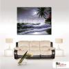 浪景A41 純手繪 油畫 橫幅 灰綠 中性色系 浪漫 沙灘 海灣 海浪 夕陽 裝潢 室內設計 客廳掛畫