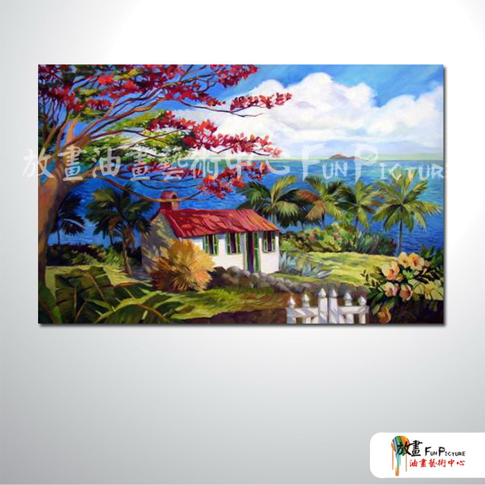 海景A43 純手繪 油畫 橫幅 藍紅 中性色系 浪漫 沙灘 海灣 海浪 夕陽 裝潢 室內設計 客廳掛畫