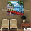 海景A44 純手繪 油畫 橫幅 藍紅 中性色系 浪漫 沙灘 海灣 海浪 夕陽 裝潢 室內設計 客廳掛畫