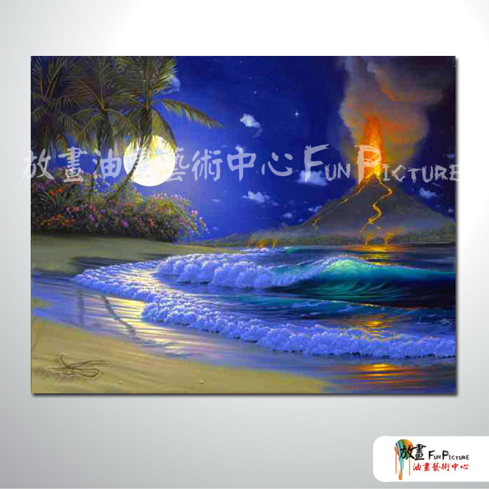 浪景A54  純手繪 油畫 橫幅 藍綠 冷色系 浪漫 沙灘 海灣 海浪 夕陽 裝潢 室內設計 客廳掛畫