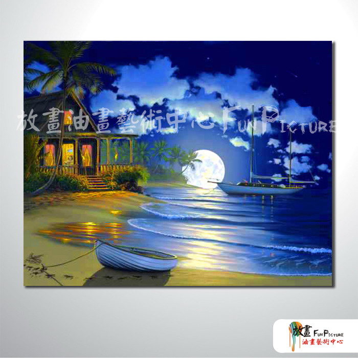 浪景A55  純手繪 油畫 橫幅 黃藍 中性色系 浪漫 沙灘 海灣 海浪 夕陽 裝潢 室內設計 客廳掛畫