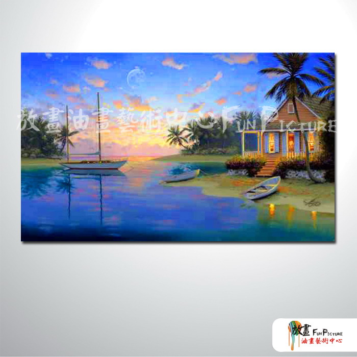 海景A56 純手繪 油畫 橫幅 藍綠 冷色系 浪漫 沙灘 海灣 海浪 夕陽 裝潢 室內設計 客廳掛畫