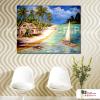 海景A58 純手繪 油畫 橫幅 褐綠 中性色系 浪漫 沙灘 海灣 海浪 夕陽 裝潢 室內設計 客廳掛畫