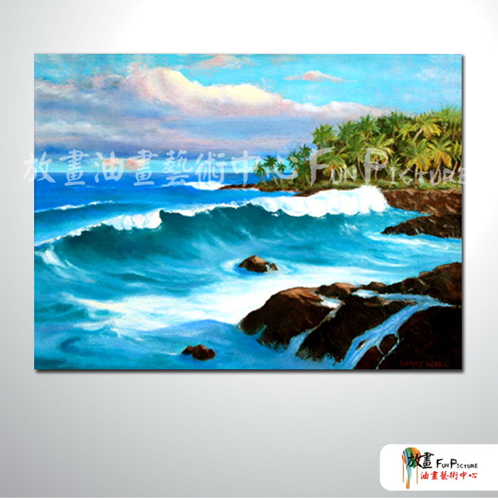 浪景A59 純手繪 油畫 橫幅 藍綠 冷色系 浪漫 沙灘 海灣 海浪 夕陽 裝潢 室內設計 客廳掛畫