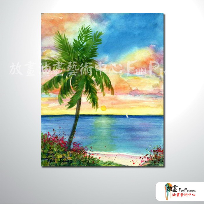 海景A62 純手繪 油畫 直幅 藍綠 冷色系 浪漫 沙灘 海灣 海浪 夕陽 裝潢 室內設計 客廳掛畫