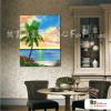海景A62 純手繪 油畫 直幅 藍綠 冷色系 浪漫 沙灘 海灣 海浪 夕陽 裝潢 室內設計 客廳掛畫