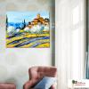 花田葡萄園76 純手繪 油畫 橫幅 黃藍 中性色系 無框畫 花海 民宿 餐廳 裝潢 室內設計 居家佈置