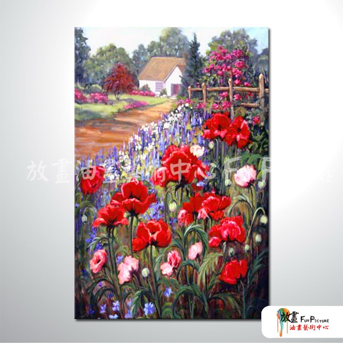 田園花園景28 純手繪 油畫 直幅 紅紫 暖色系 無框畫 民宿 餐廳 裝潢 室內設計 居家佈置