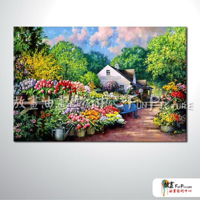 田園花園景113 純手繪 油畫 橫幅 多彩 暖色系 無框畫 精選 餐廳 裝潢 室內設計 居家佈置