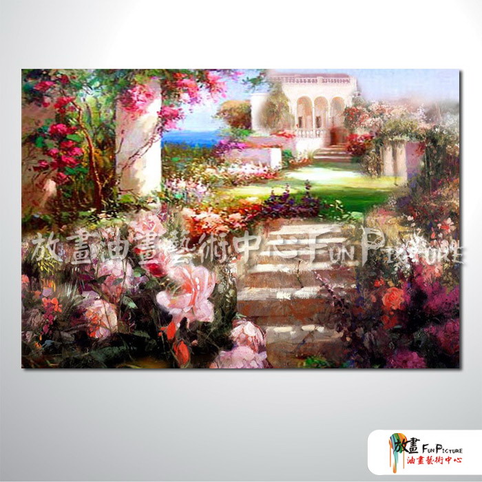 田園花園景157 純手繪 油畫 橫幅 粉紅 暖色系 無框畫 民宿 餐廳 裝潢 室內設計 居家佈置