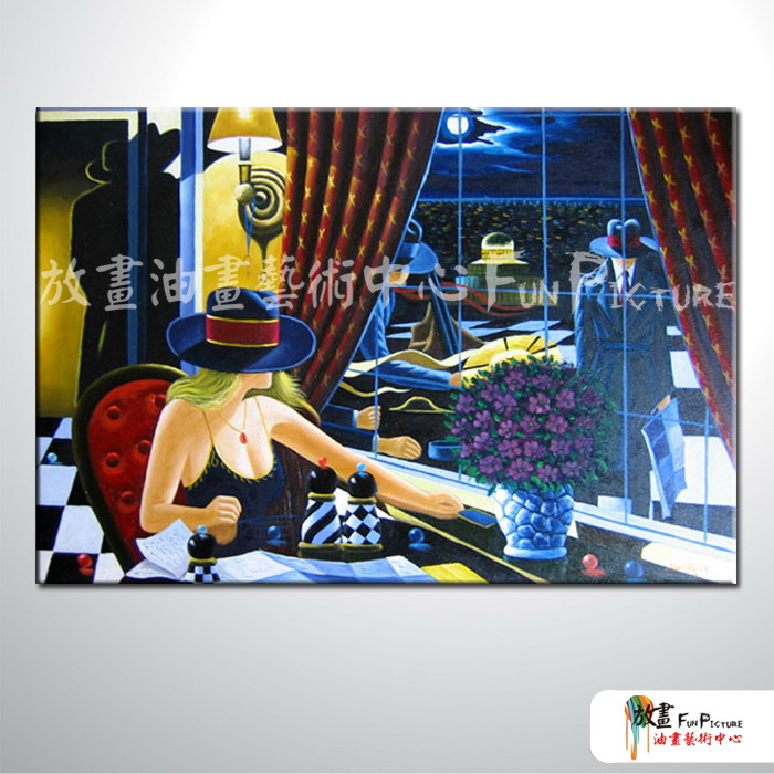 酒吧女郎A22 純手繪 油畫 橫幅 藍色 冷色系 摩鐵 Motel PUB 民宿 餐廳 裝飾 裝潢 室內設計