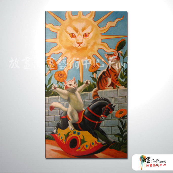貓咪王國03 純手繪 油畫 直幅 黃紅 暖色系 童話 兒童房 色彩 畫飾 無框畫 裝潢 室內設計