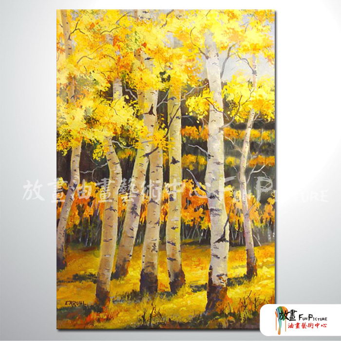 樹林景06 純手繪 油畫 直幅 黃色 暖色系 山水 藝術畫 風水 民宿 餐廳 裝潢 室內設計 辦公室