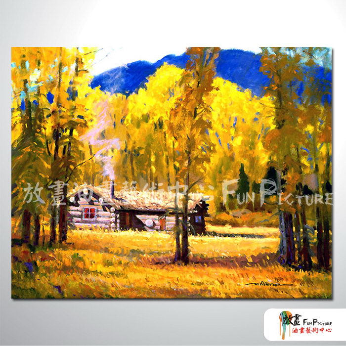 樹林景47 純手繪 油畫 橫幅 黃橙 暖色系 山水 藝術畫 風水 民宿 餐廳 裝潢 室內設計 辦公室
