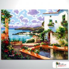 地中海風景A07 純手繪 油畫 橫幅 多彩 暖色系 裝飾 畫飾 無框畫 民宿 餐廳 裝潢 室內設計
