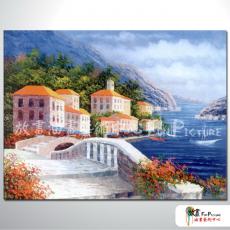 地中海風景A18 純手繪 橫幅 油畫 藍白 冷色系 裝飾 畫飾 無框畫 民宿 餐廳 裝潢 室內設計
