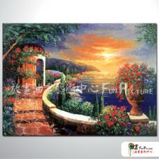 地中海風景A19 純手繪 橫幅 油畫 多彩 暖色系 裝飾 畫飾 無框畫 民宿 餐廳 裝潢 室內設計