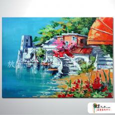 地中海風景A25 純手繪 橫幅 油畫 藍白 冷色系 裝飾 畫飾 無框畫 民宿 餐廳 裝潢 室內設計