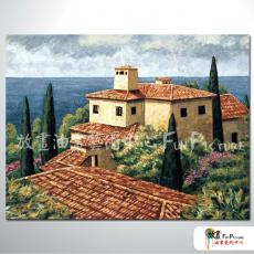 地中海風景A33 純手繪 橫幅 油畫 褐黃 暖色系 裝飾 畫飾 無框畫 民宿 餐廳 裝潢 室內設計