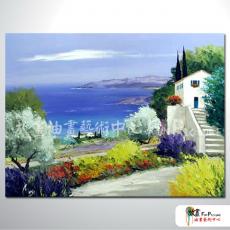 地中海風景A41 純手繪 橫幅 油畫 藍綠 冷色系 裝飾 畫飾 無框畫 民宿 餐廳 裝潢 室內設計
