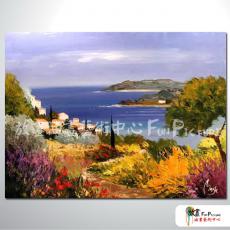 地中海風景A45 純手繪 橫幅 油畫 多彩 暖色系 裝飾 畫飾 無框畫 民宿 餐廳 裝潢 室內設計