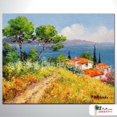 地中海風景A46 純手繪 橫幅 油畫 多彩 暖色系 裝飾 畫飾 無框畫 民宿 餐廳 裝潢 室內設計