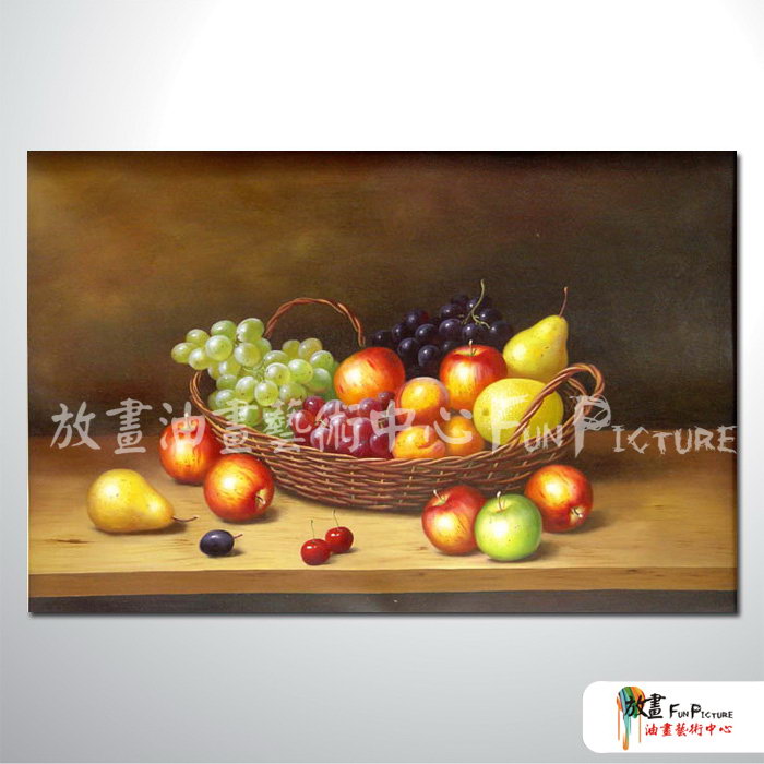 靜物水果盤01 純手繪 油畫 橫幅 多彩 暖色系 無框畫 成果豐碩 圓圓滿滿 平安大吉 餐廳 掛畫