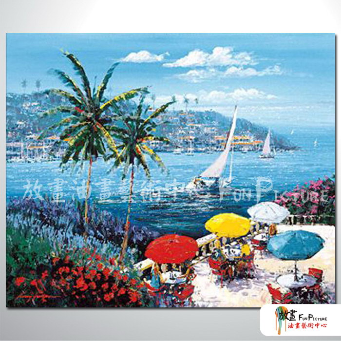 地中海風景A04 純手繪 油畫 橫幅 藍色 冷色系 裝飾 畫飾 無框畫 民宿 餐廳 裝潢 室內設計
