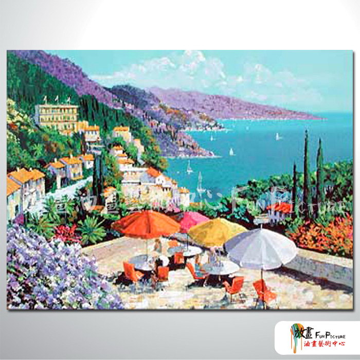 地中海風景A15 純手繪 橫幅 油畫 多彩 暖色系 裝飾 畫飾 無框畫 民宿 餐廳 裝潢 室內設計