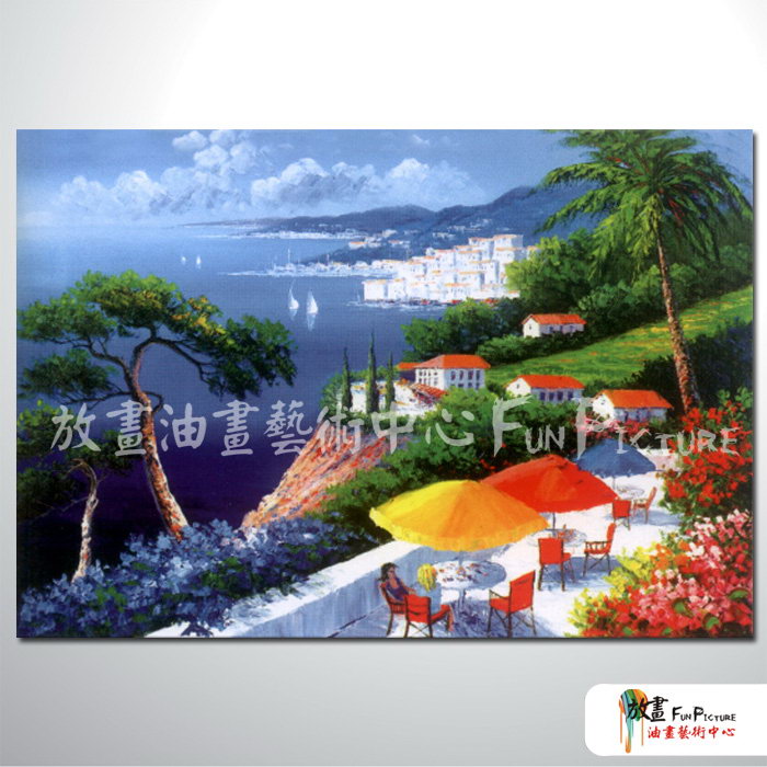 地中海風景A16 純手繪 橫幅 油畫 藍綠 冷色系 裝飾 畫飾 無框畫 民宿 餐廳 裝潢 室內設計