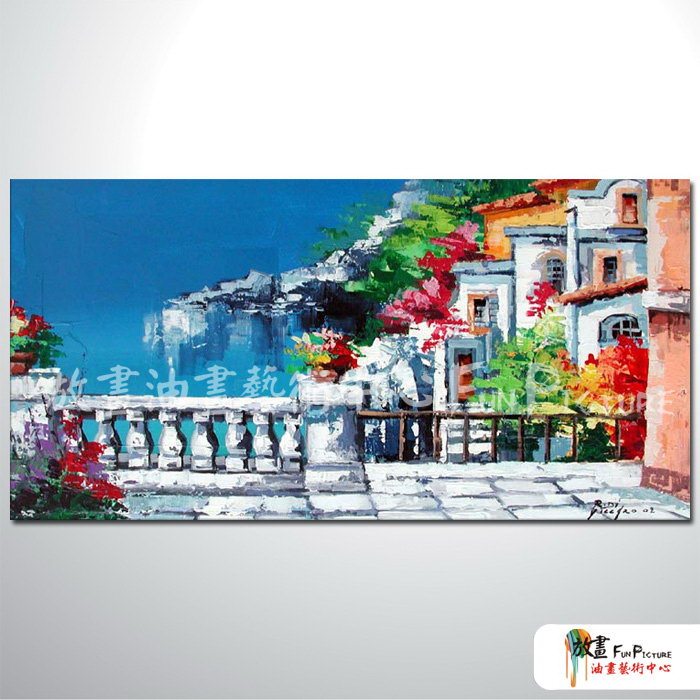 地中海風景A26 純手繪 橫幅 油畫 藍白 冷色系 裝飾 畫飾 無框畫 民宿 餐廳 裝潢 室內設計