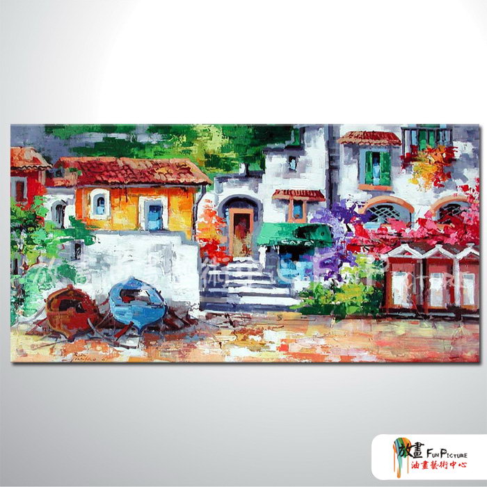地中海風景A27 純手繪 橫幅 油畫 多彩 暖色系 裝飾 畫飾 無框畫 民宿 餐廳 裝潢 室內設計