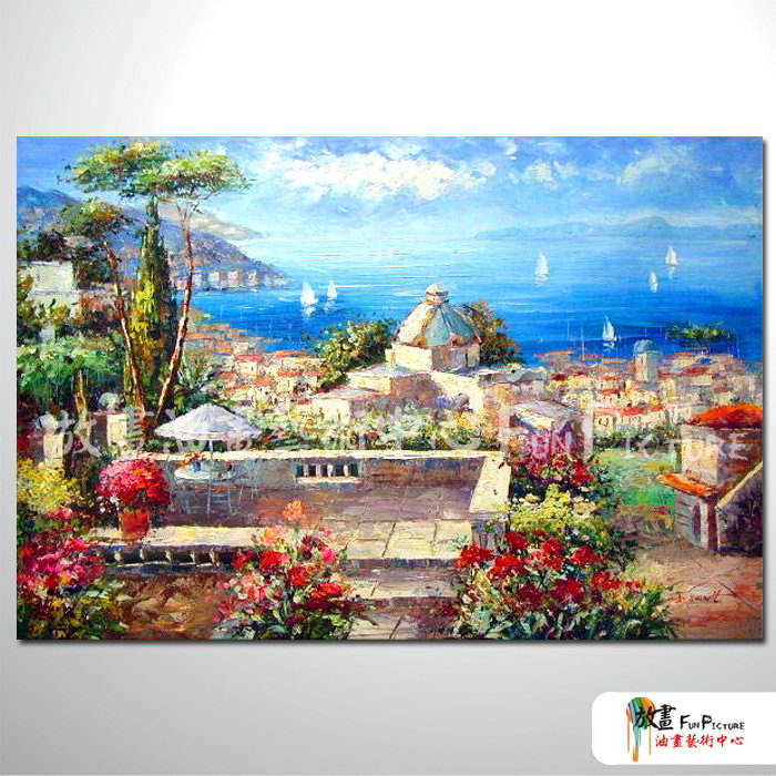 地中海風景A34 純手繪 橫幅 油畫 多彩 暖色系 裝飾 畫飾 無框畫 民宿 餐廳 裝潢 室內設計