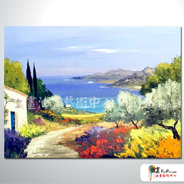 地中海風景A40 純手繪 橫幅 油畫 藍色 冷色系 裝飾 畫飾 無框畫 民宿 餐廳 裝潢 室內設計