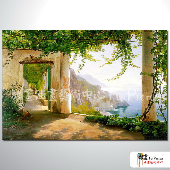 地中海風景A52 純手繪 油畫 橫幅 綠色 冷色系 裝飾 畫飾 無框畫 民宿 餐廳 裝潢 室內設計