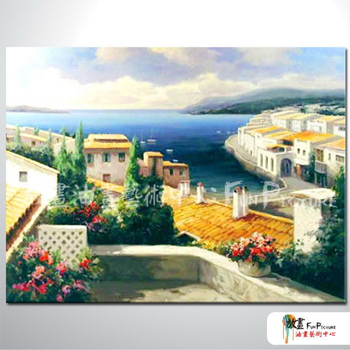 地中海風景A67 純手繪 油畫 橫幅 多彩 暖色系 裝飾 畫飾 無框畫 民宿 餐廳 裝潢 室內設計