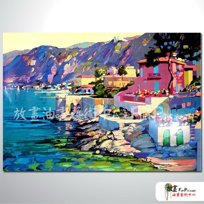 地中海風景A70 純手繪 油畫 橫幅 多彩 冷色系 裝飾 畫飾 無框畫 民宿 餐廳 裝潢 室內設計